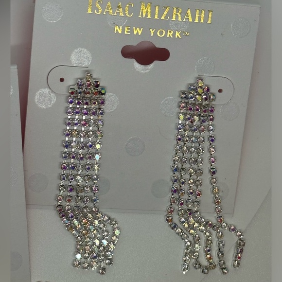 ISAAC MIZRAHI Silver Tone Crystal Dangling Post  Earrings - Picture 2 of 9